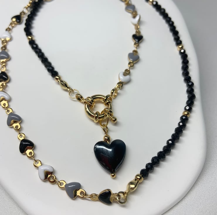 Black Tourmaline handmade necklace, Enamel hear... - Folksy