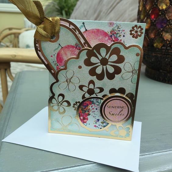 Hot air balloon birthday card, gift card holder gift tag combo