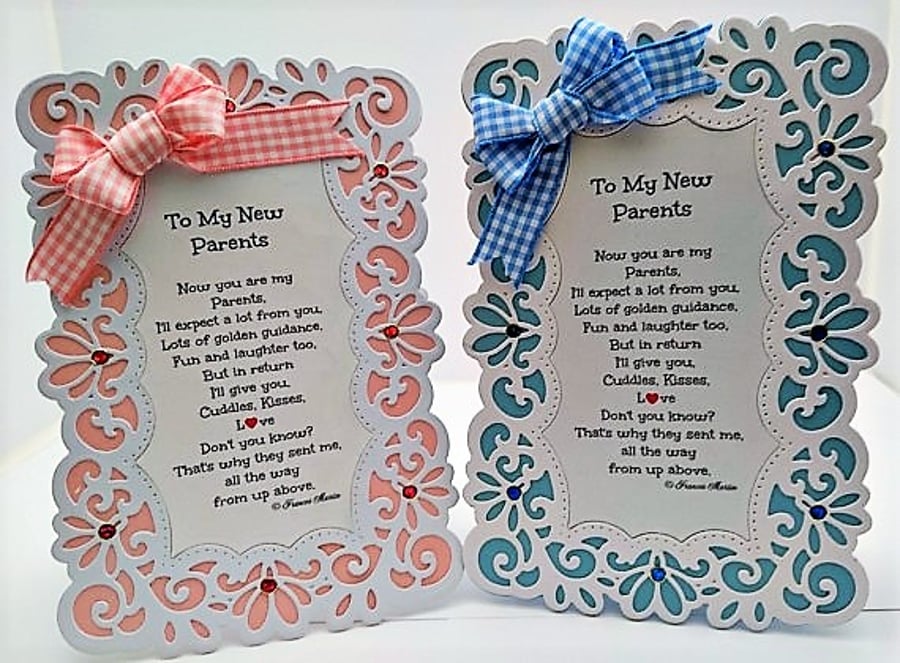 Unique New Baby Card  with Verse To My New Parents Pink Blue or Unisex Tartan