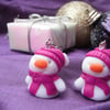 Christmas Novelty Fimo Earrings  SNOWMAN (CERISE)