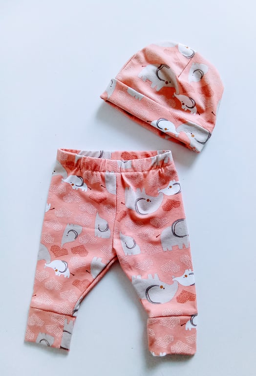 Preemie, premature baby Leggings and hat gift set, gift for new baby girl