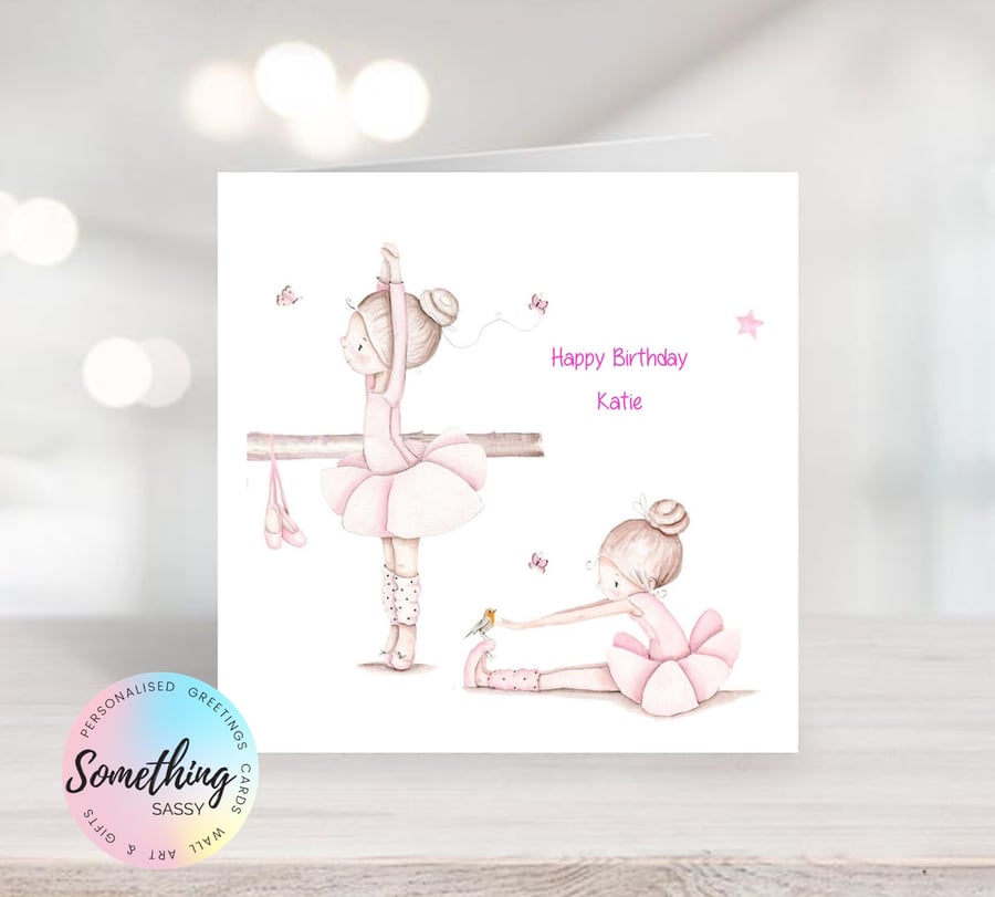 Girls Birthday Ballet Greetings Card Personalised  with any text