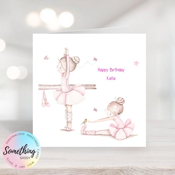 Girls Birthday Ballet Greetings Card Personalised  with any text