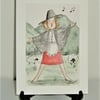 hand Painted Welsh Lady all occasions cartoon  greetings card 