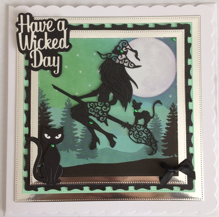 Pagan Halloween Card Have a Wicked Day Sexy Witch Cats 1