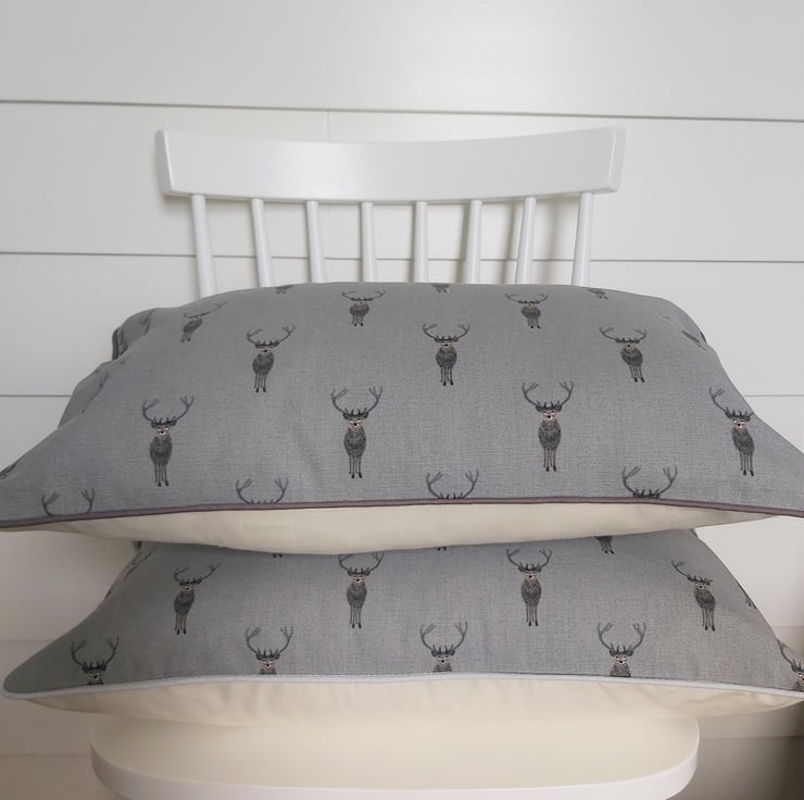 Sophie Allport Stag Cushion with Grey Piping Folksy