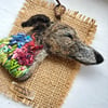 Needle Felted Sleeping Greyhound Brooch