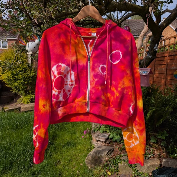 Tie dye cropped long sleeve zip hoodie (L)