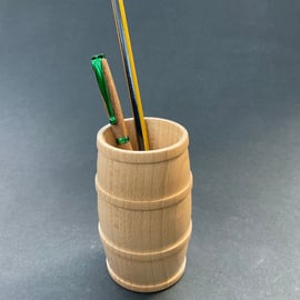 Barrel shaped pen or pencil pot made with beech hardwood