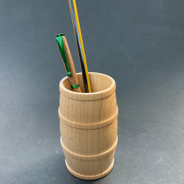 Beech barrel pen or pencil pot