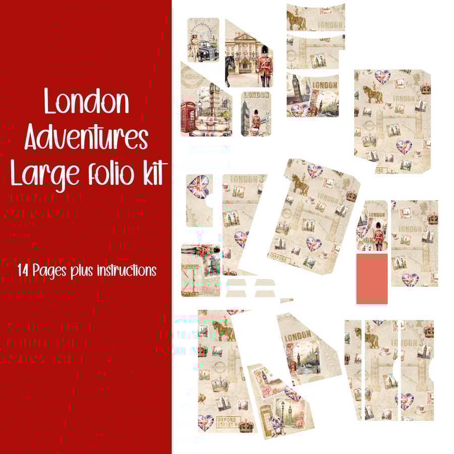 London Adventures Large folio Scrapbooking, Ephemera, Journal, Digital Download