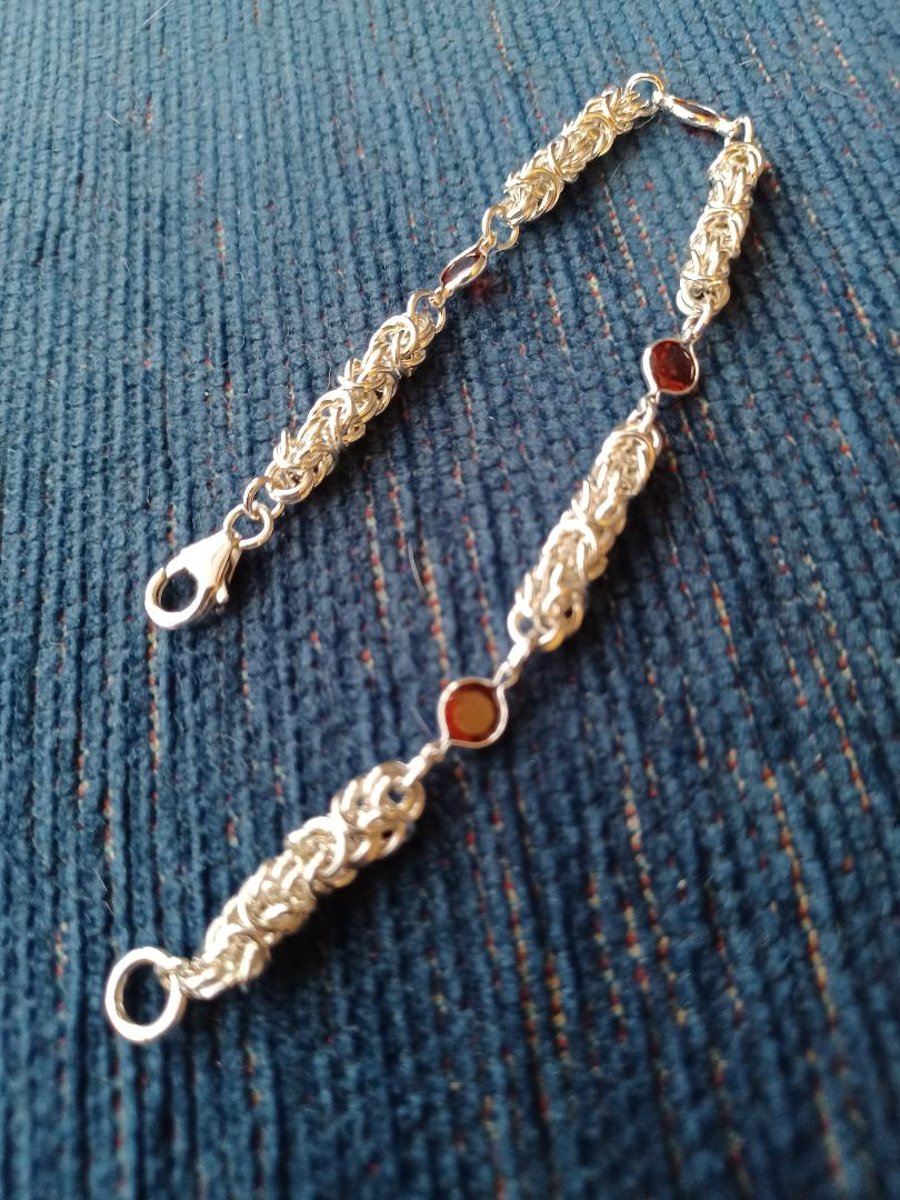 Byzantine chainmaille and garnet bracelet