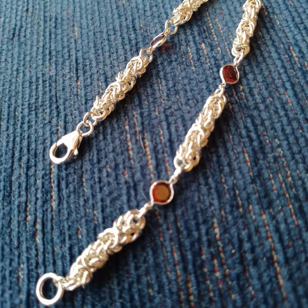 Byzantine chainmaille and garnet bracelet