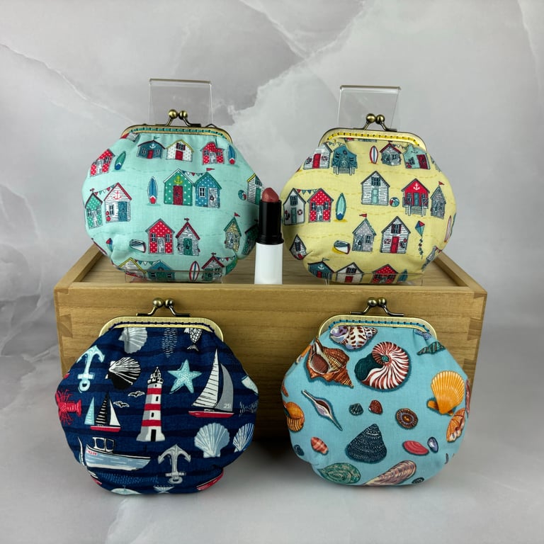 Beach huts coin purse, Seaside frame purse, 4 pattern options, Optional chain