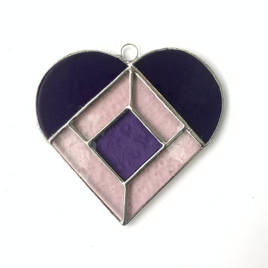 Stained Glass Heart Heart Suncatcher - Handmade Hanging Decoration - Purple