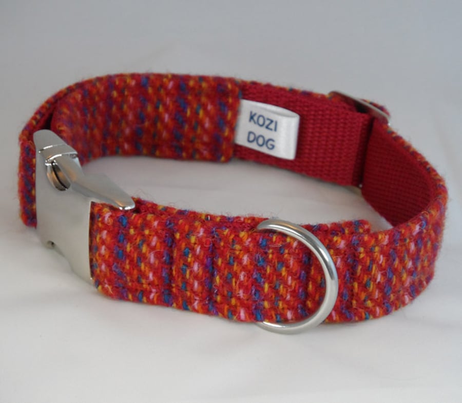 Handmade Harris Tweed Dog Collar - Red Stripe 