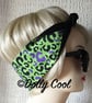 Green Leopard Print with Bats Hair Tie - Head Scarf - Hair Wrap - Bandana - by D