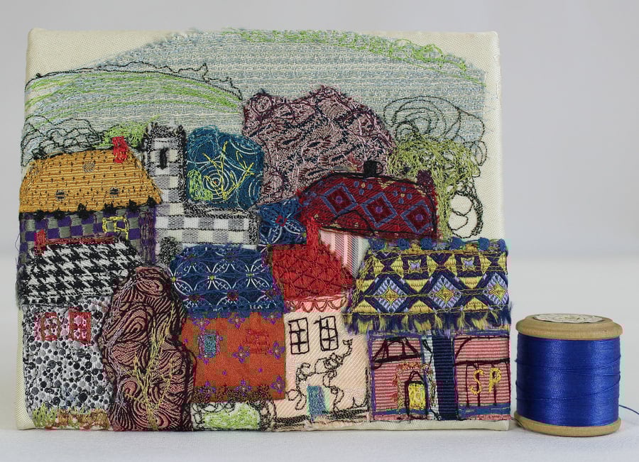 Textile Art Picture Little Town