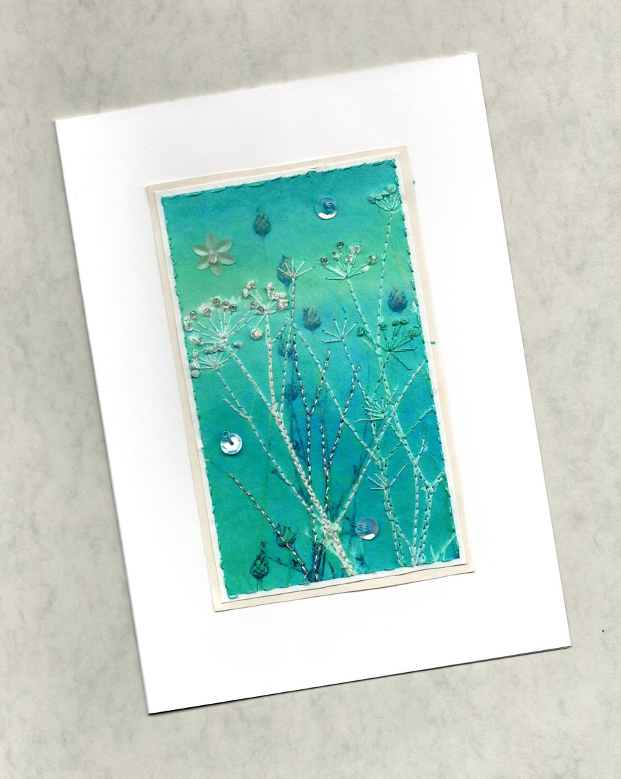 "Colours of the Sea 2": Hand-embroidered Digital Print Greetings Card
