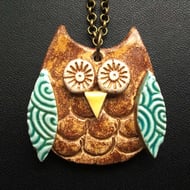 Cute little ceramic owl necklace - Folksy