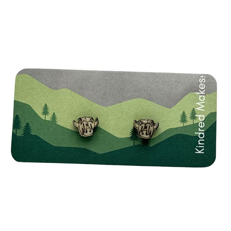 Highland Cow Wooden Studs