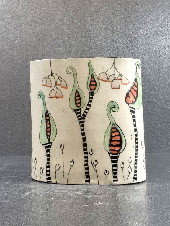 Stripes and Seeds oval vase - handmade ceramic