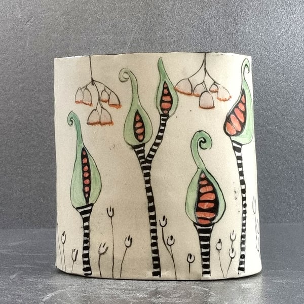 Stripes and Seeds oval vase - handmade ceramic
