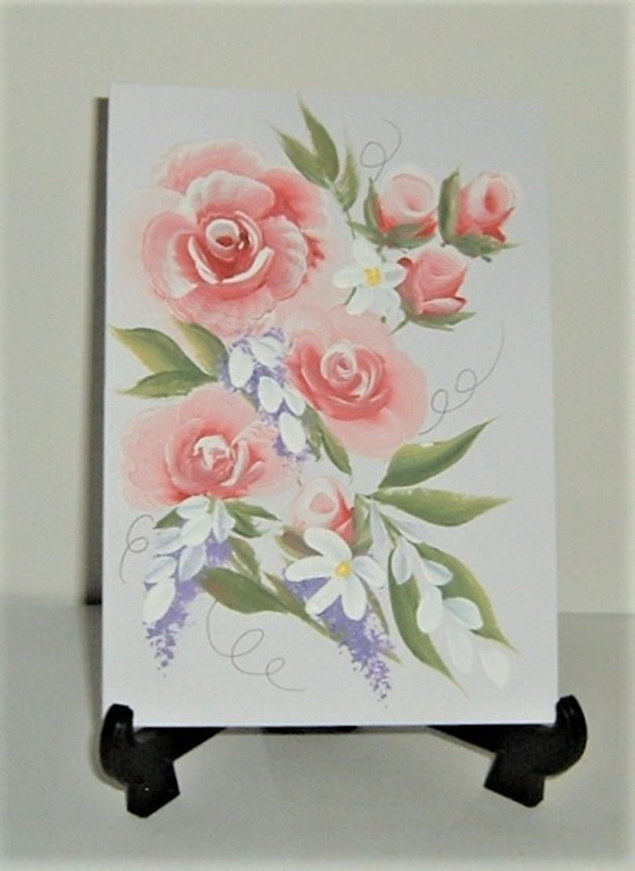 original hand painted floral greetings card ( ref F 683)