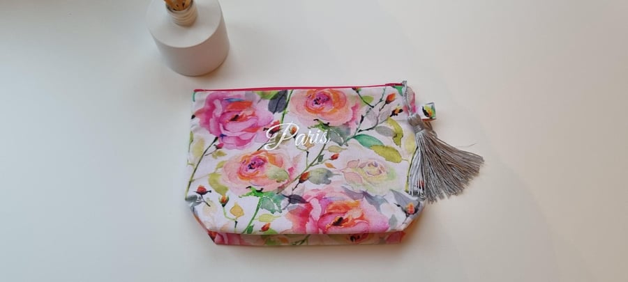 Watercolour Pink Clutch Bag, Make Up Bag, Pencil Case, Brush Bag
