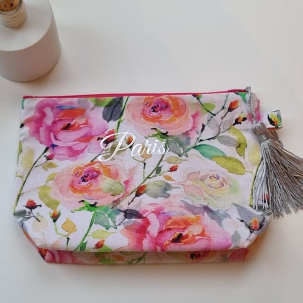 Watercolour Pink Clutch Bag, Make Up Bag, Pencil Case, Brush Bag