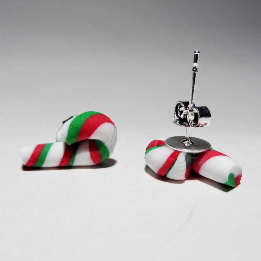 Christmas retro candy cane stud earrings Quirky, fun, unique, handmade novel