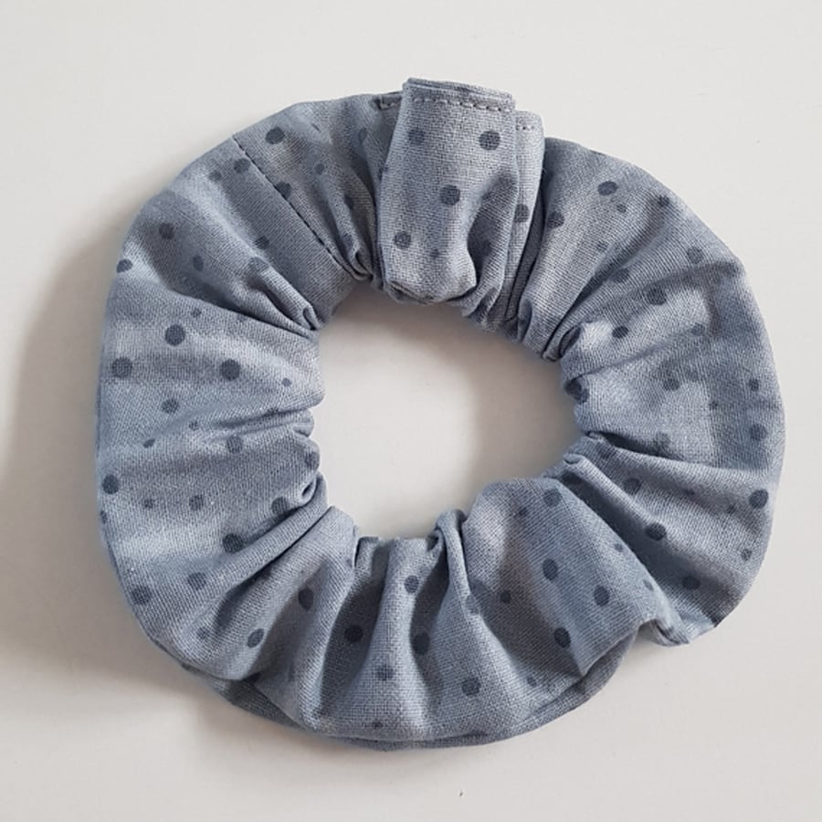 Grey Spotty Cotton Scrunchie - Handmade Hair Bobble