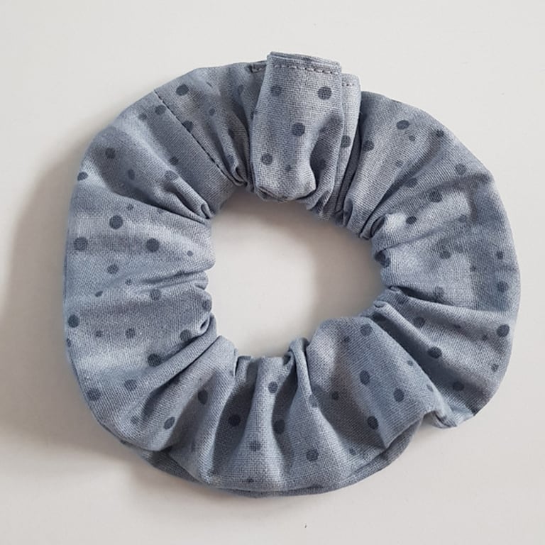 Grey Spotty Cotton Scrunchie - Handmade Hair Bobble
