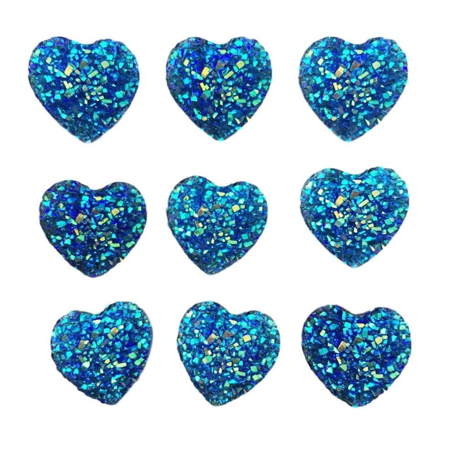 40 x Dark Blue AB Heart Gems 14mm Resin Cabochon Flat Back Card Making Embellish