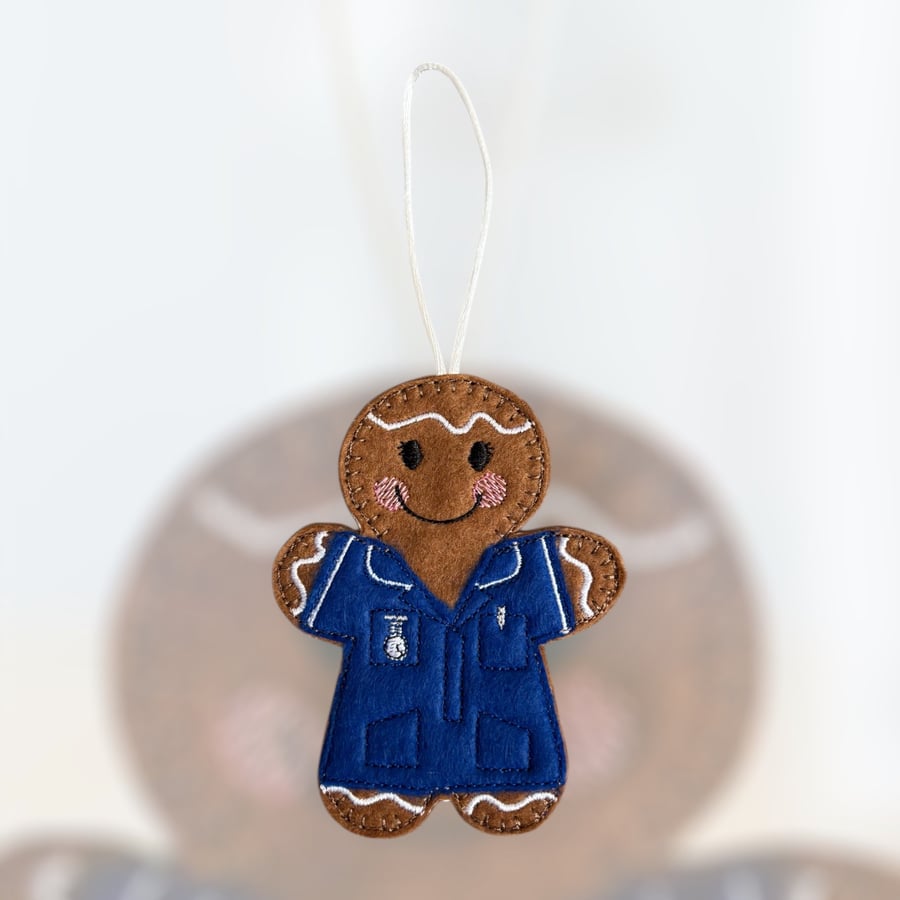 Female nurse or carer gingerbread lady Embroidered Hanging Keepsake 