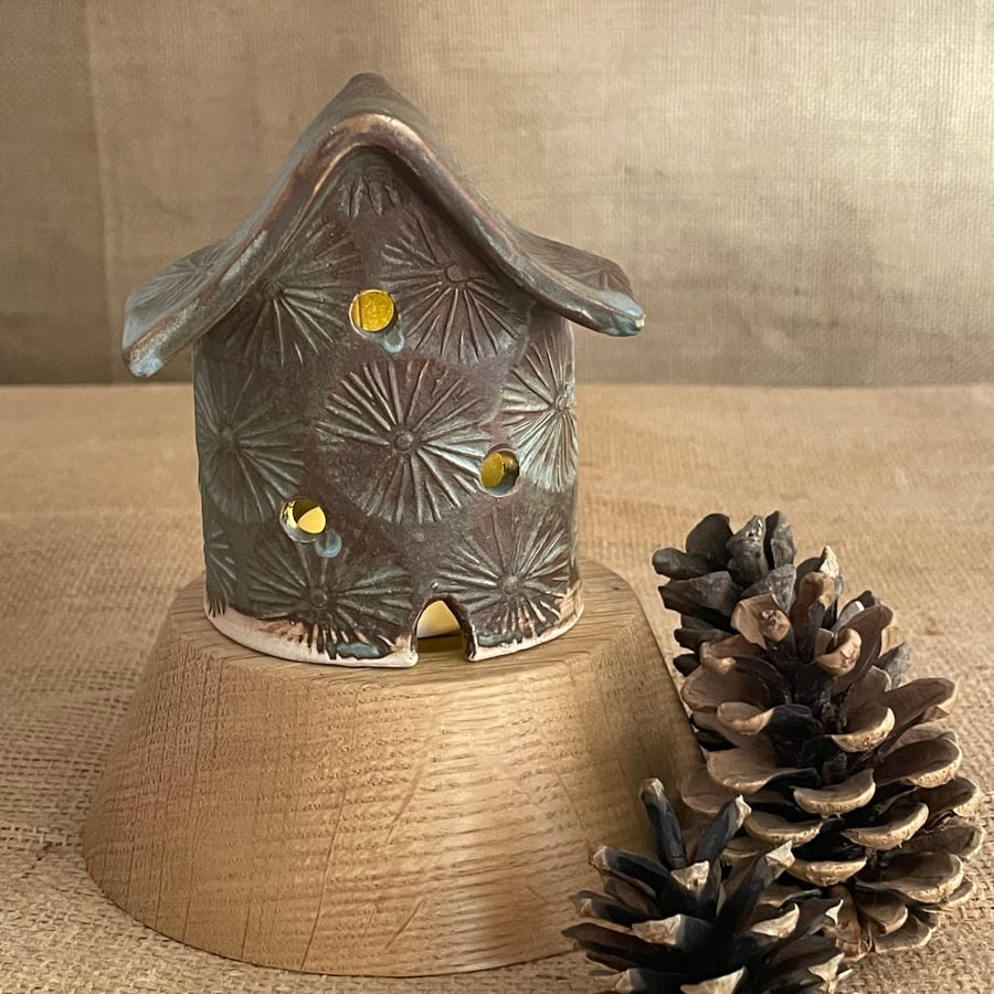 Handmade ceramic house, faux tealight house