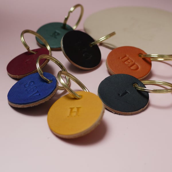 Personalised Leather Disc Keyring, 3rd Wedding Anniversary Gift, Fathers Day 