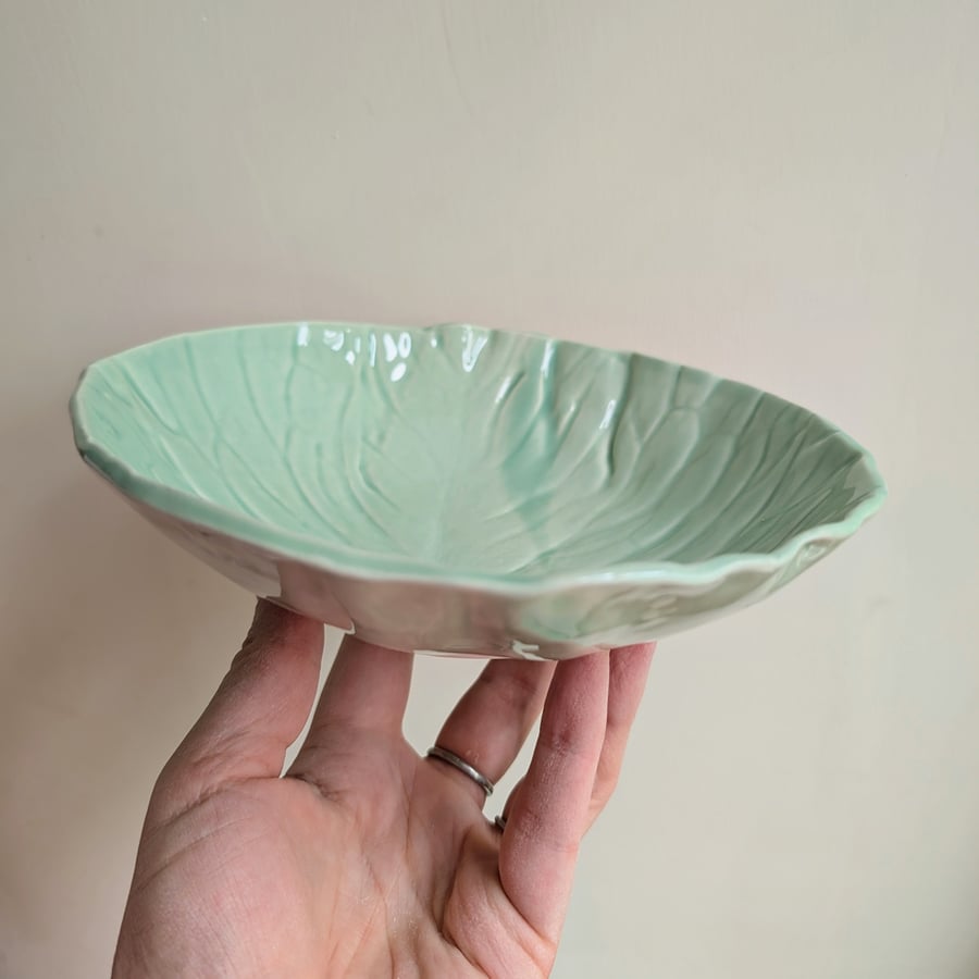 Hand made green cabbage leaf ceramic plate in the perfectly imperfect SALE 