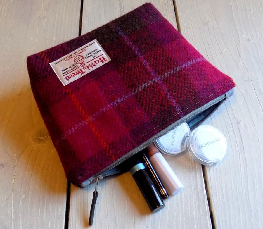 Purple Checkered Make Up Bag