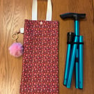 Foldable Walking Stick Bag with Pom Pom Keyring – Handmade Walking Cane Storage 