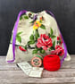 1940s Floral Vintage Barkcloth Drawstring Bag, Gift Bag, Spring Flowers - Purple