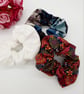 Set of 3 large scrunchies,  blue velour,  white satin and pink dandelion burst.  - Image 8