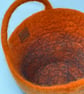 Medium Rust Orange and Blue Felt Basket with Cord Grab Handles - Image 7