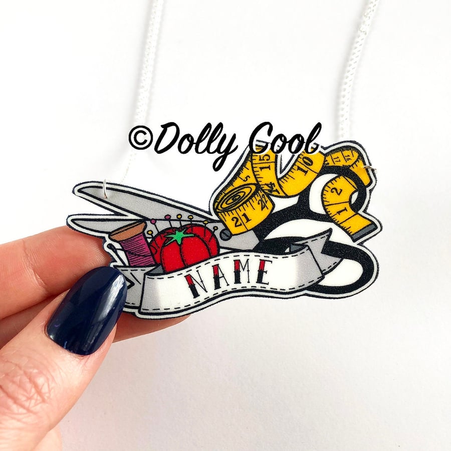 Craft Necklace Custom Personalized Name - Your choice of word - Retro - Pin Cush