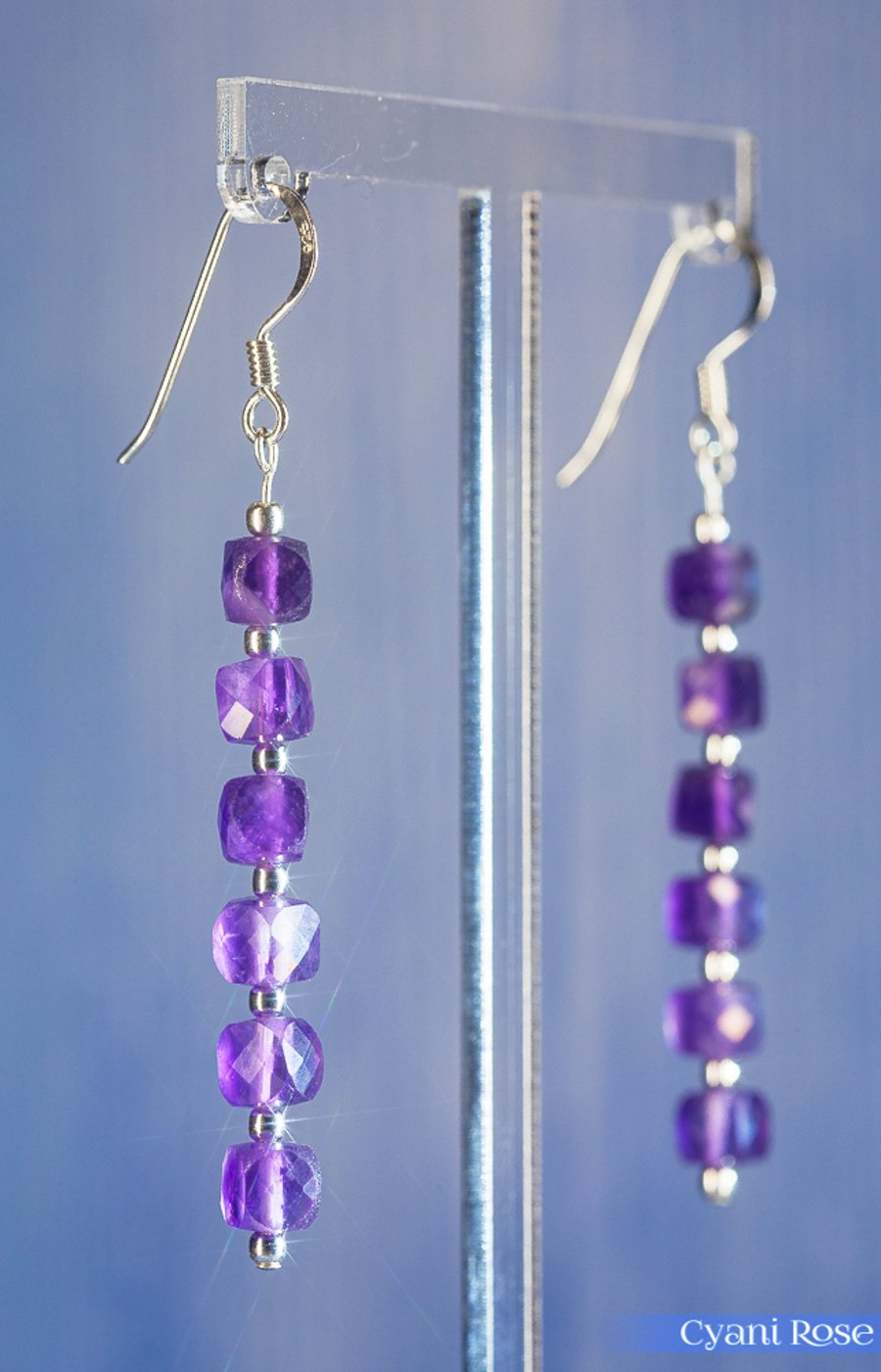 Earrings with Beautiful Amethyst Faceted Cubes 