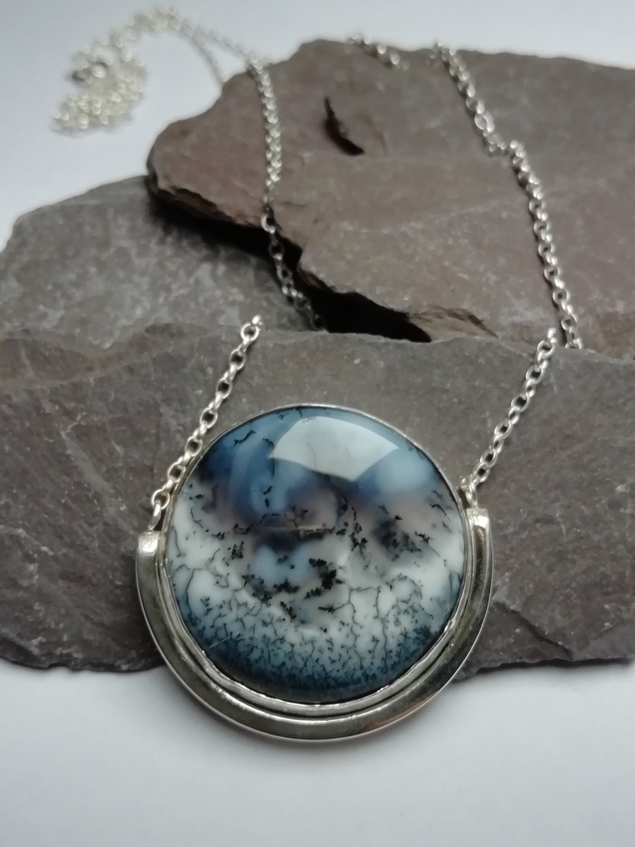 Dendritic Opal In a Semi Circle Necklace