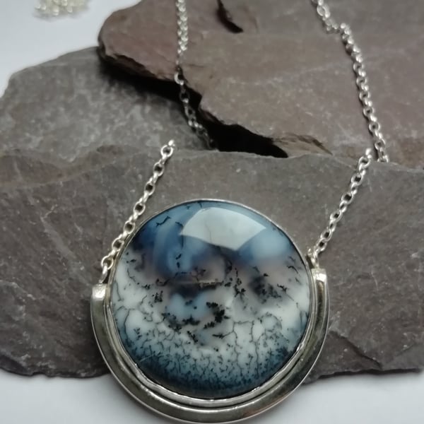 Dendritic Opal In a Semi Circle Necklace
