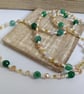 Green Agate Style Beaded Statement Necklace - Amber & Champagne Rondelle Glass - Image 4