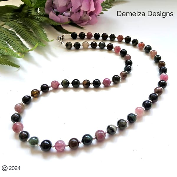 Designer Multicoloured Tourmaline Sterling Silver Necklace