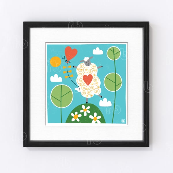 Party, sheep and heart balloon print, modern sh... - Folksy